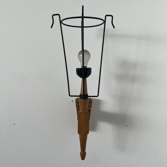 Image 1 of Mid-century oakwood single wall lamp by Guillerme et Chambron, France 1960s