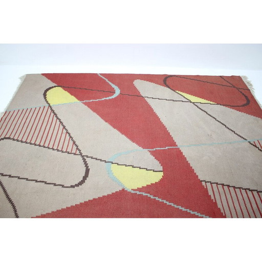Vintage geometric wool rug, Czechoslovakia 1950