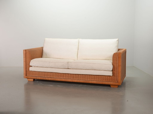 Luxurious Italian Gasparucci Reed White Lounge Greenhouse Sofa. Italy, 1980S