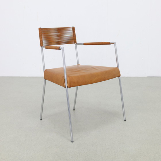 Image 1 of 2x Arm Chair in Leather and Stainless steel by Gerard van den Berg, 1990s