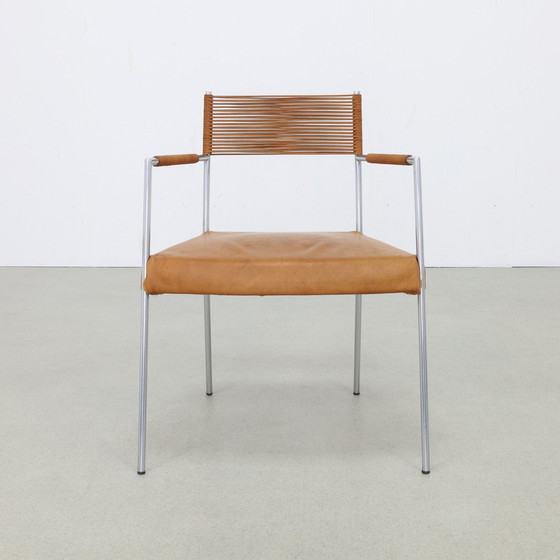 Image 1 of 2x Arm Chair in Leather and Stainless steel by Gerard van den Berg, 1990s