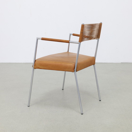 Image 1 of 2x Arm Chair in Leather and Stainless steel by Gerard van den Berg, 1990s