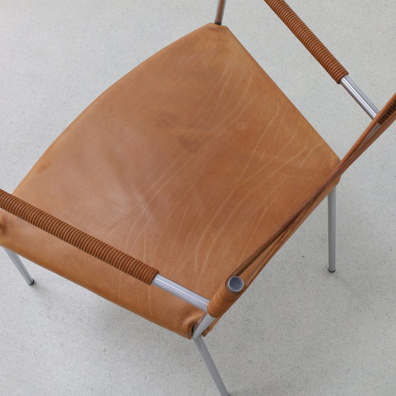 Image 1 of 2x Arm Chair in Leather and Stainless steel by Gerard van den Berg, 1990s