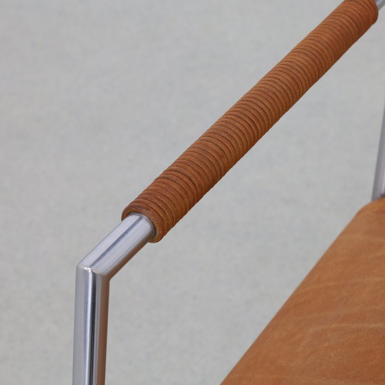 Image 1 of 2x Arm Chair in Leather and Stainless steel by Gerard van den Berg, 1990s