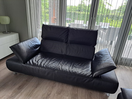 Image 1 of 2x Koinor leather black sofa