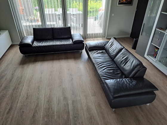 Image 1 of 2x Koinor leather black sofa