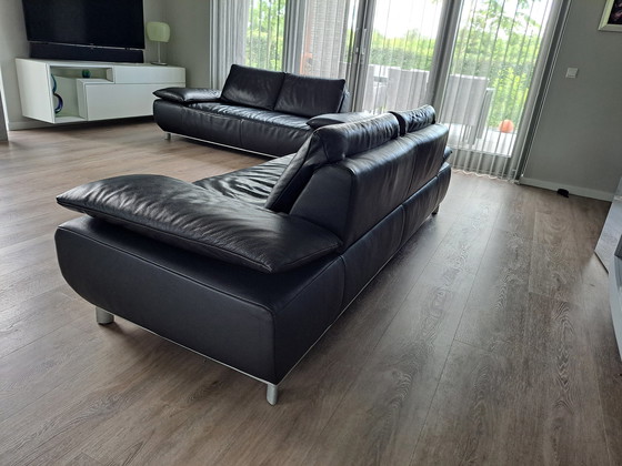 Image 1 of 2x Koinor leather black sofa