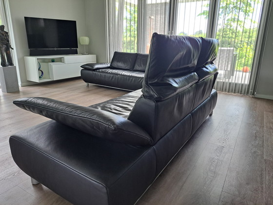 Image 1 of 2x Koinor leather black sofa