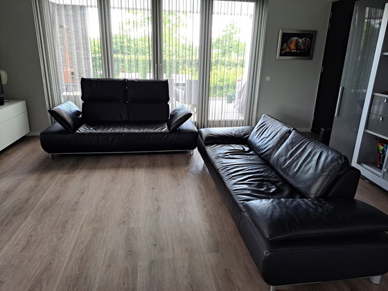 Image 1 of 2x Koinor leather black sofa