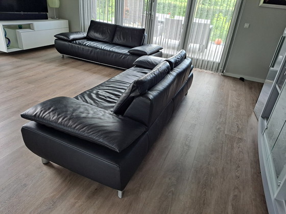 Image 1 of 2x Koinor leather black sofa