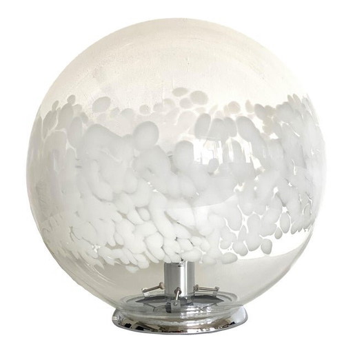 Contemporary Scenographic Murano White Murano Glass Table Lamp In 70'S Style