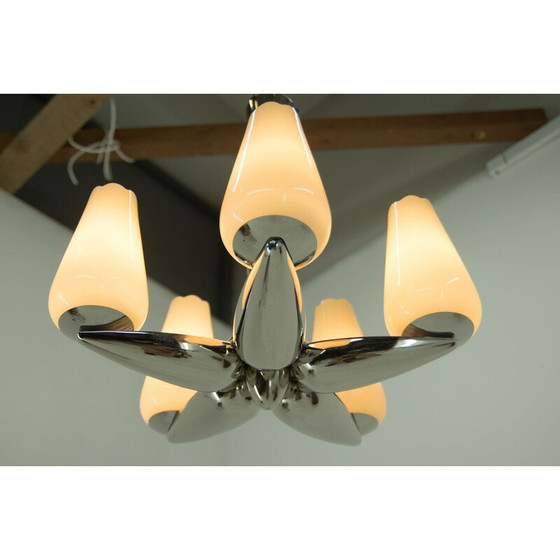 Image 1 of Lampadario vintage nichelato di Drukov, anni '40