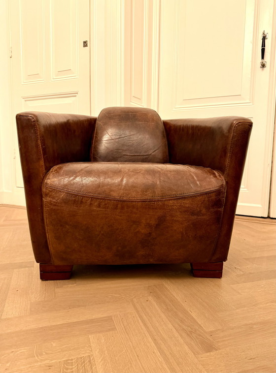 Image 1 of 2 Stunning Antique Leather Aviator Armchairs