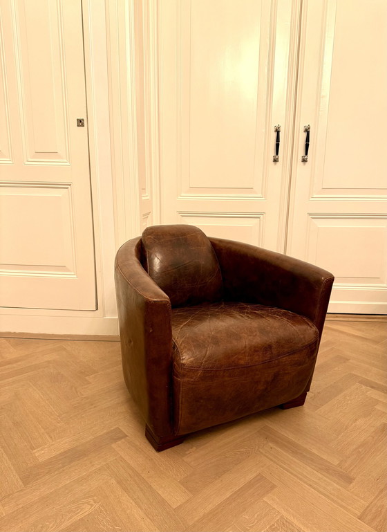 Image 1 of 2 Stunning Antique Leather Aviator Armchairs