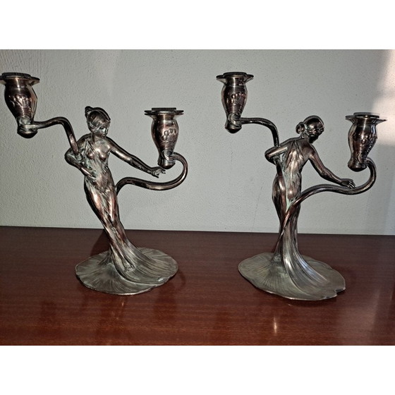 Image 1 of Pair of vintage "art nouveau" candlesticks by Wmf, 1904
