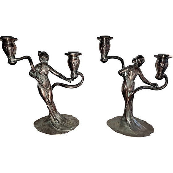 Image 1 of Pair of vintage "art nouveau" candlesticks by Wmf, 1904