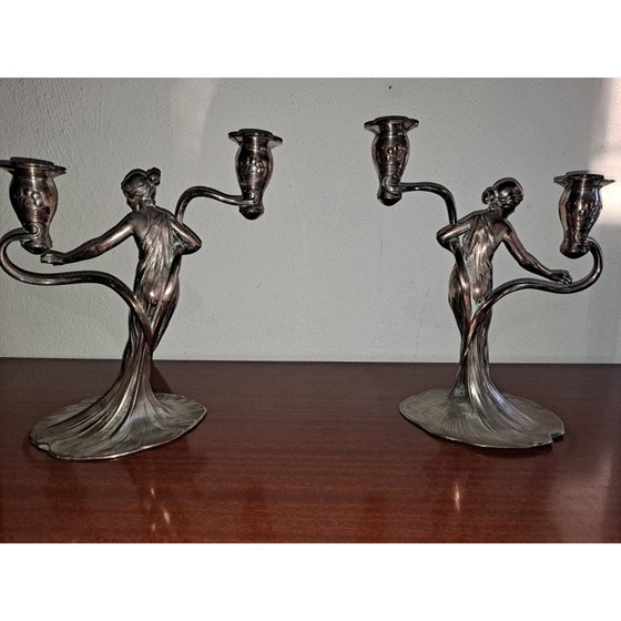 Image 1 of Pair of vintage "art nouveau" candlesticks by Wmf, 1904