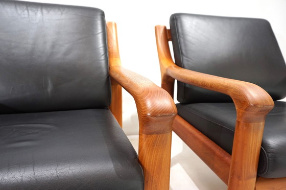 Image 1 of Set Of 2 Holstebro Teak Leather Armchairs, 1960