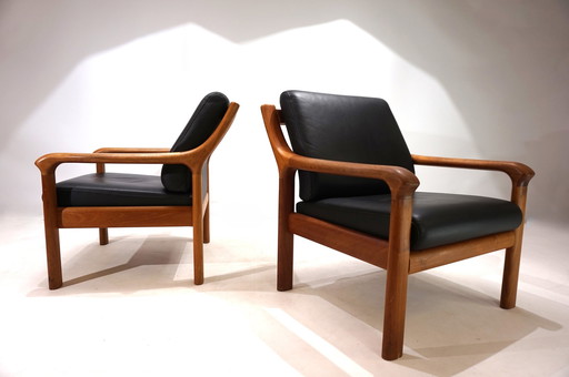 Set Of 2 Holstebro Teak Leather Armchairs, 1960