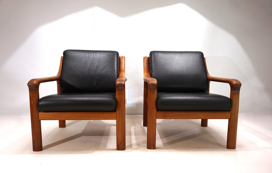 Image 1 of Set Of 2 Holstebro Teak Leather Armchairs, 1960