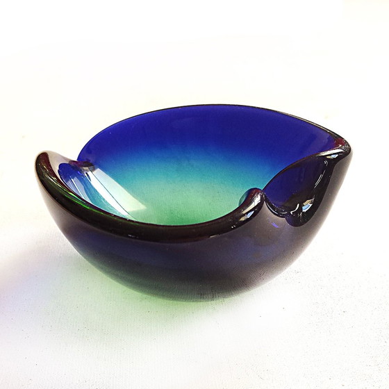 Image 1 of Mid-Century Italian Green and Blue Sommerso Murano Glass Bowl, 1960s