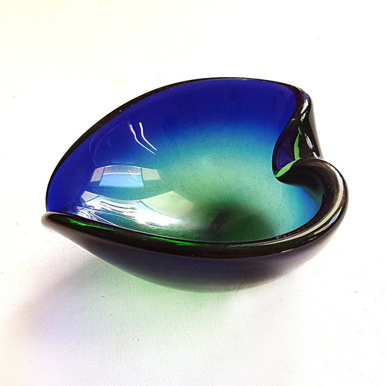 Image 1 of Mid-Century Italian Green and Blue Sommerso Murano Glass Bowl, 1960s