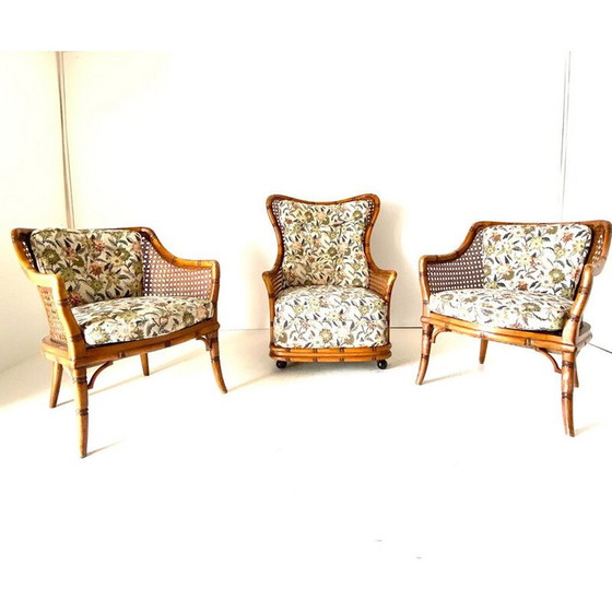 Image 1 of Vintage faux bamboo and rattan armchair for Giorgetti, Italy 1970
