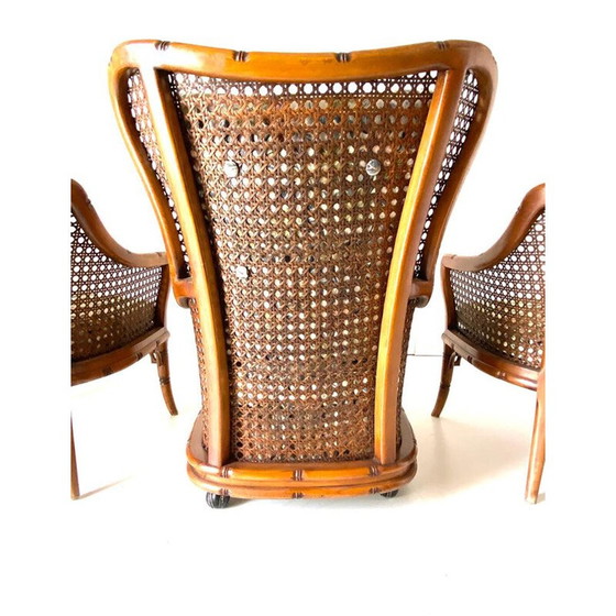 Image 1 of Vintage faux bamboo and rattan armchair for Giorgetti, Italy 1970