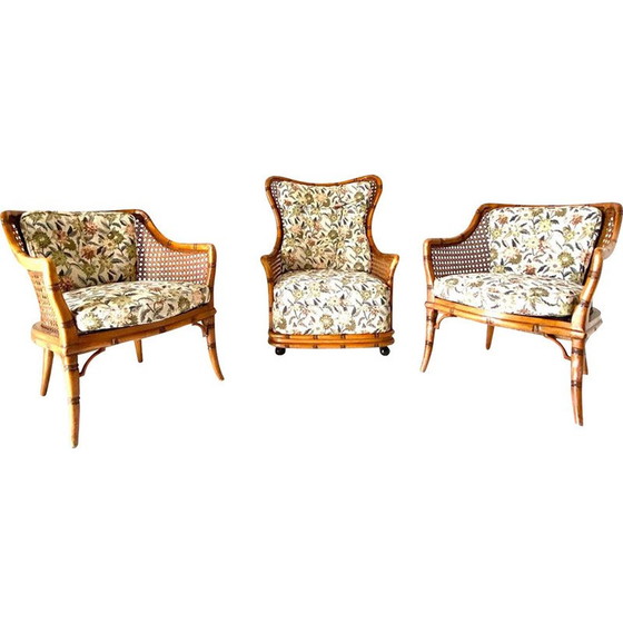 Image 1 of Vintage faux bamboo and rattan armchair for Giorgetti, Italy 1970