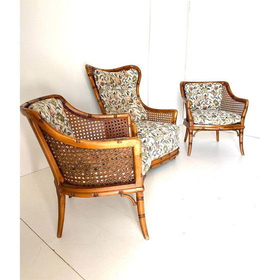 Image 1 of Vintage faux bamboo and rattan armchair for Giorgetti, Italy 1970