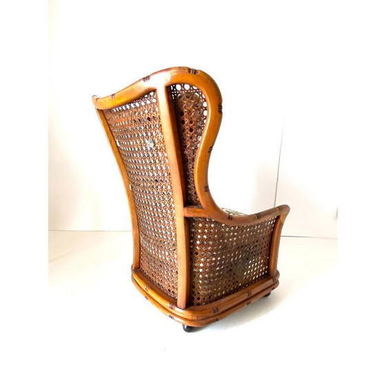 Image 1 of Vintage faux bamboo and rattan armchair for Giorgetti, Italy 1970