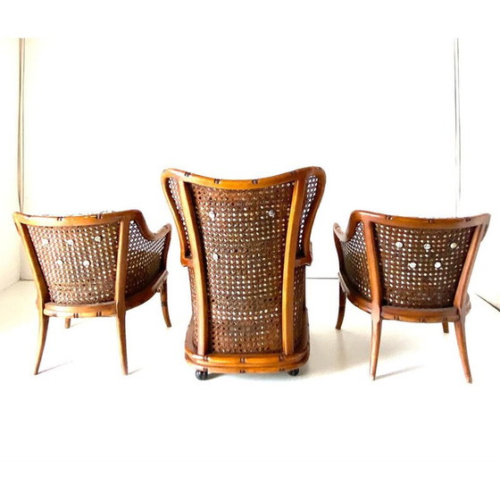 Image 1 of Vintage faux bamboo and rattan armchair for Giorgetti, Italy 1970