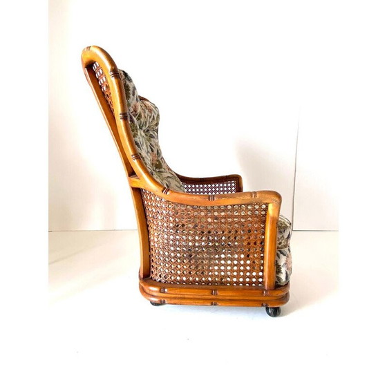 Image 1 of Vintage faux bamboo and rattan armchair for Giorgetti, Italy 1970