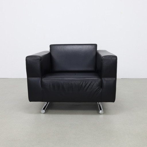 Lounge Chair in Leather and Chrome by Molinari, 1990s