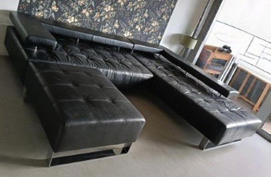 Image 1 of Leather Corner Sofa And Hocker Montel Cipriani