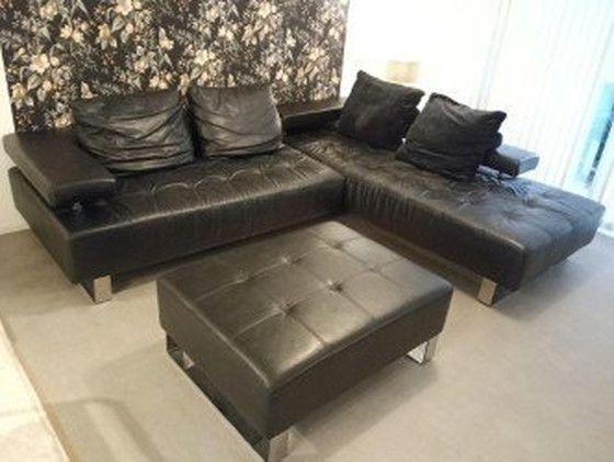 Image 1 of Leather Corner Sofa And Hocker Montel Cipriani