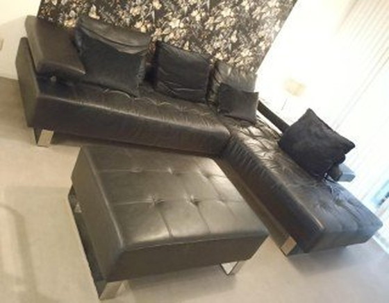 Image 1 of Leather Corner Sofa And Hocker Montel Cipriani