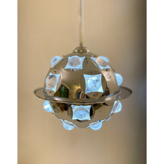 Image 1 of Lampada a sospensione in cromo e vetro di metà secolo di Oscar Torlasco, Italia, anni '70