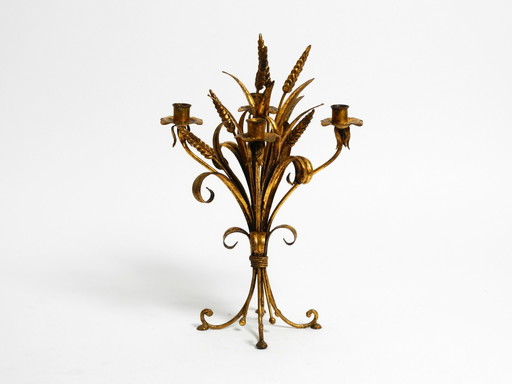 Beautiful Extremely Rare 1960S Gold-Plated Floral Candlestick With Wheat Ears By Hans Kögl