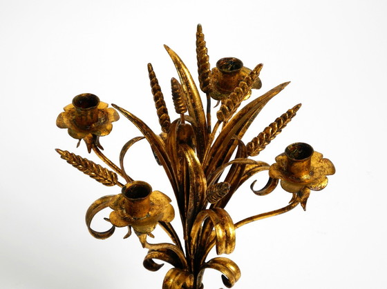 Image 1 of Beautiful Extremely Rare 1960S Gold-Plated Floral Candlestick With Wheat Ears By Hans Kögl