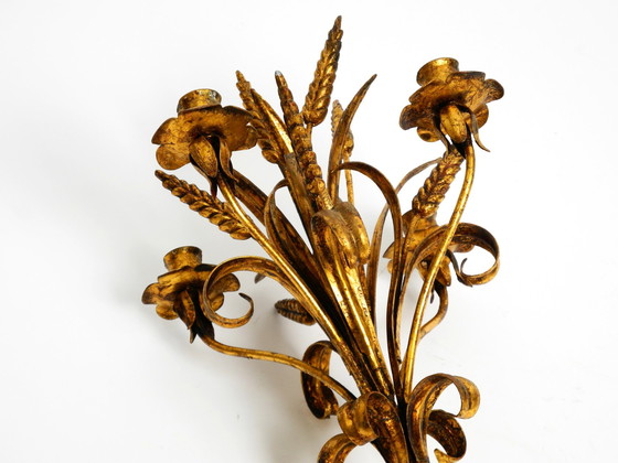 Image 1 of Beautiful Extremely Rare 1960S Gold-Plated Floral Candlestick With Wheat Ears By Hans Kögl