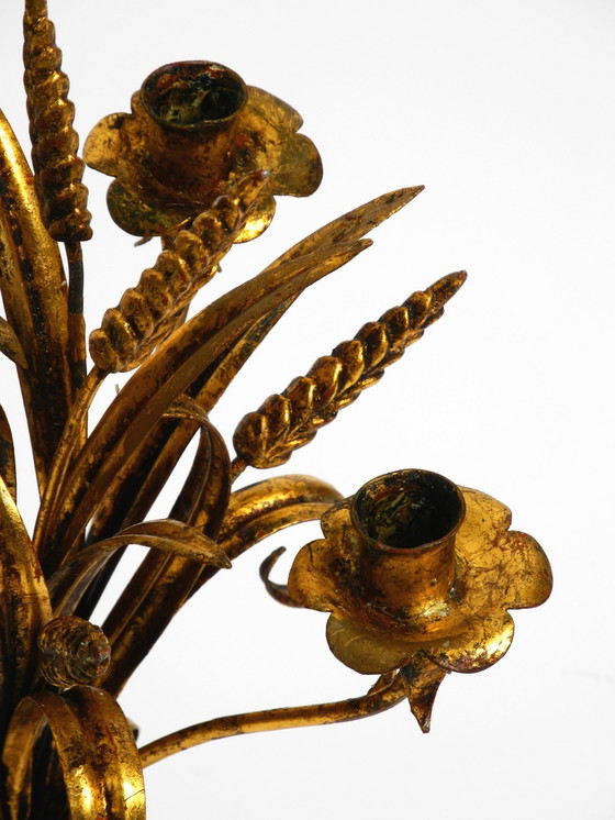 Image 1 of Beautiful Extremely Rare 1960S Gold-Plated Floral Candlestick With Wheat Ears By Hans Kögl