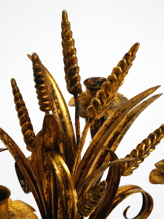 Image 1 of Beautiful Extremely Rare 1960S Gold-Plated Floral Candlestick With Wheat Ears By Hans Kögl