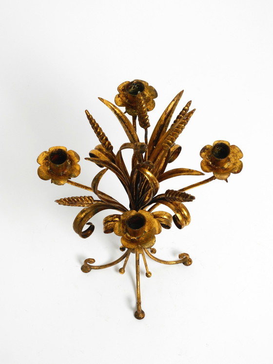 Image 1 of Beautiful Extremely Rare 1960S Gold-Plated Floral Candlestick With Wheat Ears By Hans Kögl