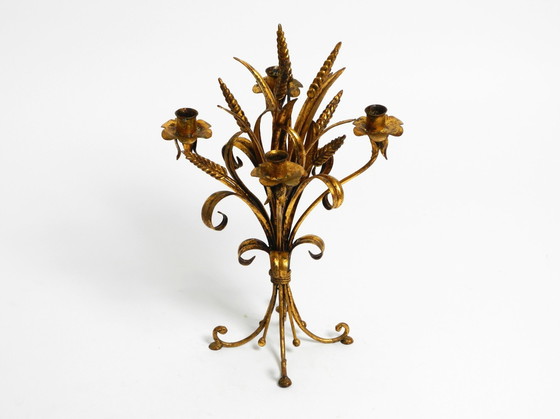 Image 1 of Beautiful Extremely Rare 1960S Gold-Plated Floral Candlestick With Wheat Ears By Hans Kögl