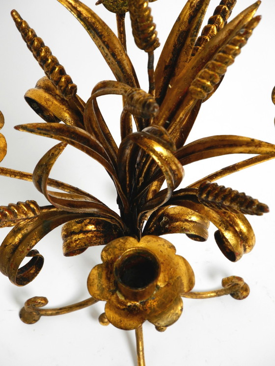 Image 1 of Beautiful Extremely Rare 1960S Gold-Plated Floral Candlestick With Wheat Ears By Hans Kögl