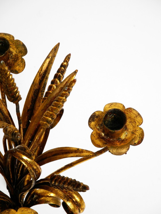 Image 1 of Beautiful Extremely Rare 1960S Gold-Plated Floral Candlestick With Wheat Ears By Hans Kögl