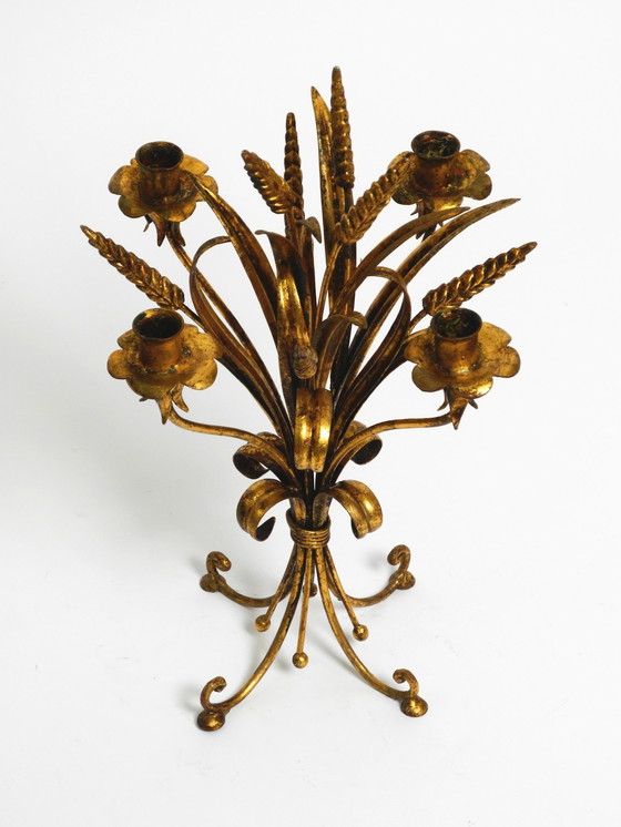 Image 1 of Beautiful Extremely Rare 1960S Gold-Plated Floral Candlestick With Wheat Ears By Hans Kögl