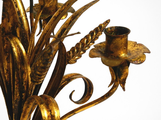 Image 1 of Beautiful Extremely Rare 1960S Gold-Plated Floral Candlestick With Wheat Ears By Hans Kögl