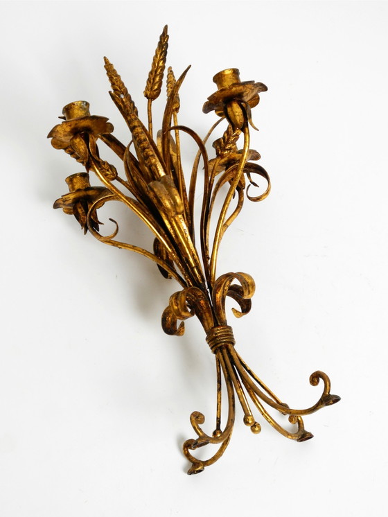 Image 1 of Beautiful Extremely Rare 1960S Gold-Plated Floral Candlestick With Wheat Ears By Hans Kögl